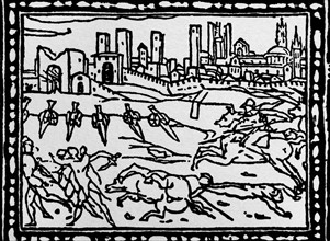 Woodcut depicting a scene from the Battle of Camollia