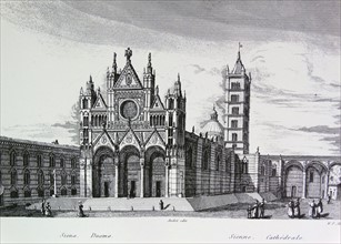 Engraving depicting the Siena Cathedral