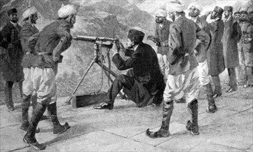 Mir Mahmud Khan II testing a Maxim Gun during the army manoeuvres