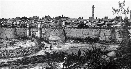 Engraving depicting Russian troops entering the city of Khiva