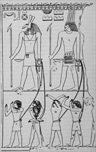 Drawing from an Egyptian Temple depicting gods with foreign captives