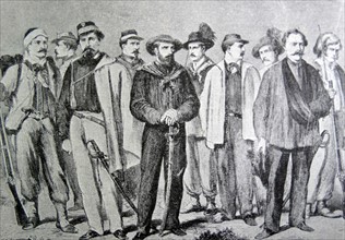 Illustration of Giuseppe Garibaldi with a group of Patriot heroes