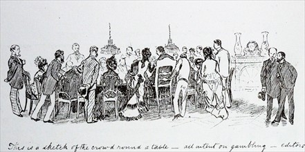 people gambling at roulette or cards. c1884