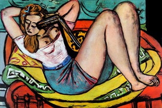 Reclining woman with Mandolin 1950 by Max Beckmann