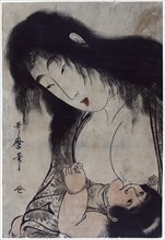 Yamauba breast feeding Kintaro by Utamaro Kitagawa