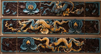 Lead-glazed stoneware dragon tiles