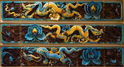 Lead-glazed stoneware dragon tiles