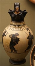 White-ground oinochoe depicting Herakles and the Nemean Lion