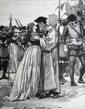 Sir Thomas More and his daughter bidding him farewell before his execution