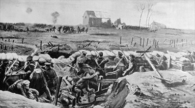 British troops in the trenches whilst under attack from the Germans