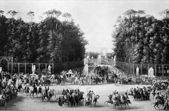 Print depicts the marriage procession of Napoléon Bonaparte and Marie-Louise