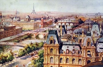 Painting of a panoramic view of Paris by Margaret Dovaston