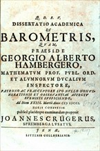 Title page of 'Dissertatio academica de barometris' by Georg Albrecht Hamberger
