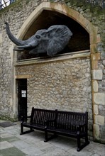 Reconstruction of an elephant in a stable at the Tower of London