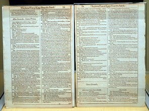 Pages from the First Folio show Act 1 Scene 1 from Henry IV part 2