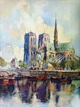 Watercolour The Cathedral of Notre-Dame by Louis Burleigh Bruhl