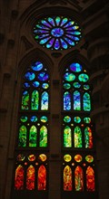 Stained glass window at the Basílica I Temple Expiatory de la Sagrada Família
