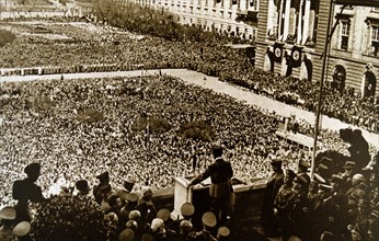 Adolf Hitler speaking during a rally in Germany