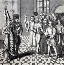 The entry of King John of Montfort and his Duchess Joanna of Flanders