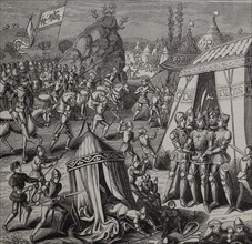 Engraving depicting the Battle of La Roche-Derrien