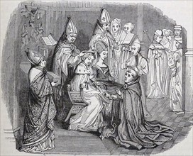Engraving depicting the coronation of King Charles V