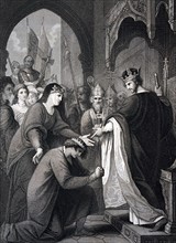 Engraving depicts King John I's submission to King Richard I
