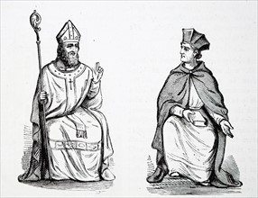 Engraving of a medieval Archbishop and Cardinal