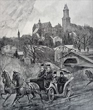Print depicting Edward VII and Alexandra of Denmark riding in a carriage