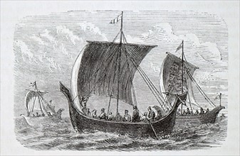 Engraving depicting English ships sailing