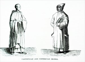 Engraving of a Carthusian and Cistercian Monks
