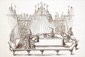 Woodcut depicting a scene from a tournament