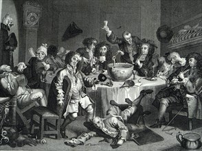 Engraved scene of a midnight conversation during the 19th Century