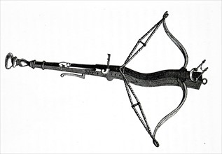 Engraving of an antique crossbow