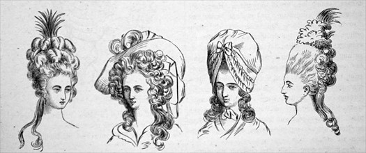 Engraving depicting head-dress during the mid 18th Century