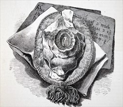 Engraving depicting the seal and bag preserved in the Record Office