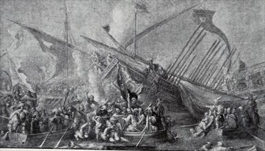 Scene depicting the collapse of the Spanish naval forces