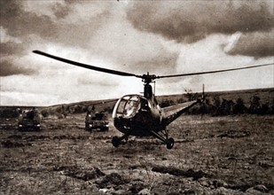 Photograph of a Helicopter landing in a very small area