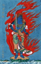 Mythological blue Buddhist or Hindu figure by Kano