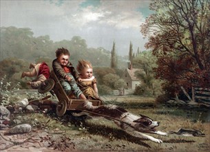 Children on a runaway cart by Archibald Willard