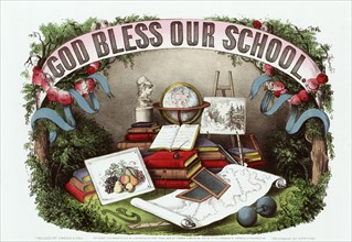 God bless our school. Published: New York by Currier & Ives, 1874.