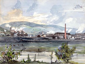 River view with Factory by artist James Fuller Queen, 1821-1886. Dated ca. 1857