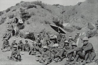 French soldiers rest before going into battle.