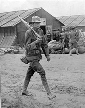 American soldiers in training at a camp