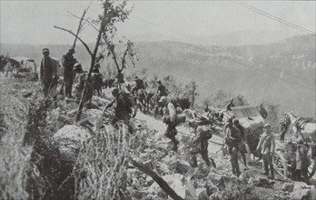 A column of Italian infantry at the battle of Isonzo.