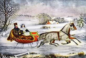 Currier & Ives Illustration. The Road, Winter