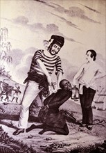 Currier & Ives Illustration. Branding Slaves on the coast of Africa previous to embarkation