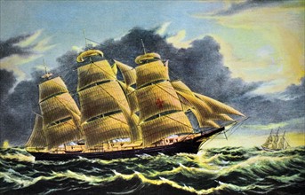 Currier & Ives Illustration. Clipper Ship 'Dreadnought' off Tuskar Light