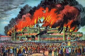 Currier & Ives Illustration. Burning of the New York Crystal Palace
