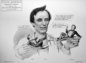 Currier & Ives Illustration. Honest Abe taking them on the half shell
