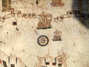 Mediterranean Sea with compass and ship